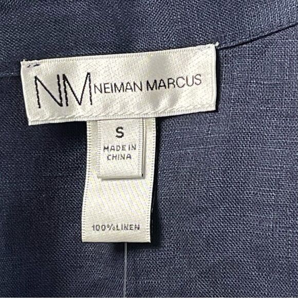 NWT Neiman Marcus Tie Front Collared Linen Jacket Blouse (Navy) - Small - Picture 11 of 11